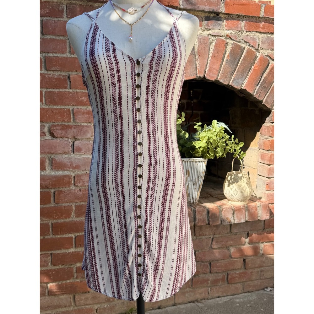 En Creme/Altar'd StateBurgundy Striped Button Front Mini Dress Cream Boho